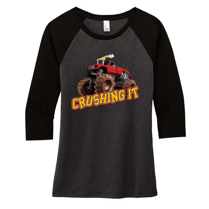 Monster Truck Crushing It Women's Tri-Blend 3/4-Sleeve Raglan Shirt