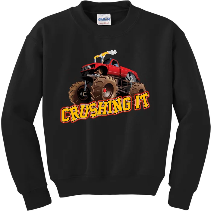 Monster Truck Crushing It Kids Sweatshirt