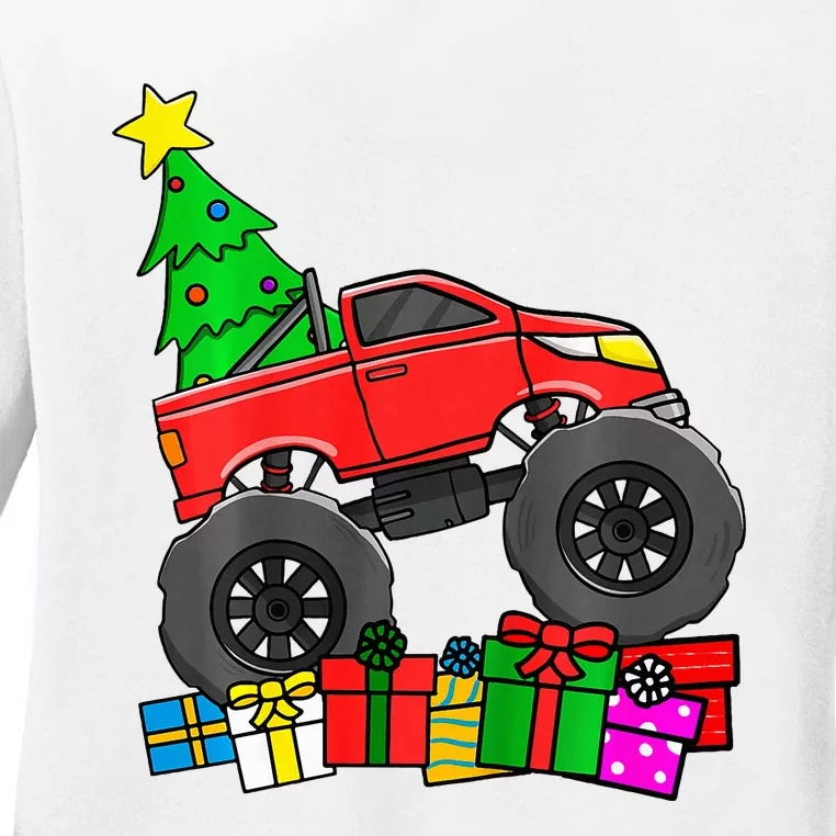 Monster Truck Christmas Tree Ladies Long Sleeve Shirt