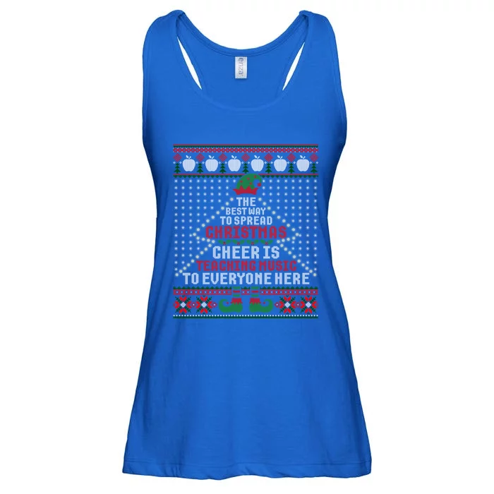 Music Teacher Christmas Cool Gift Elf Cheer Ugly Xmas Sweater Great Gift Ladies Essential Flowy Tank