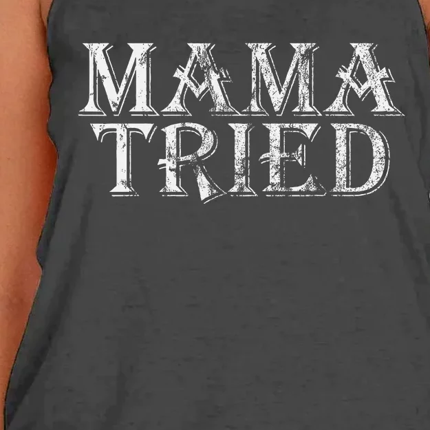 Mama Tried Country Music Lyrics Redneck Graphic Retro Women's Knotted Racerback Tank