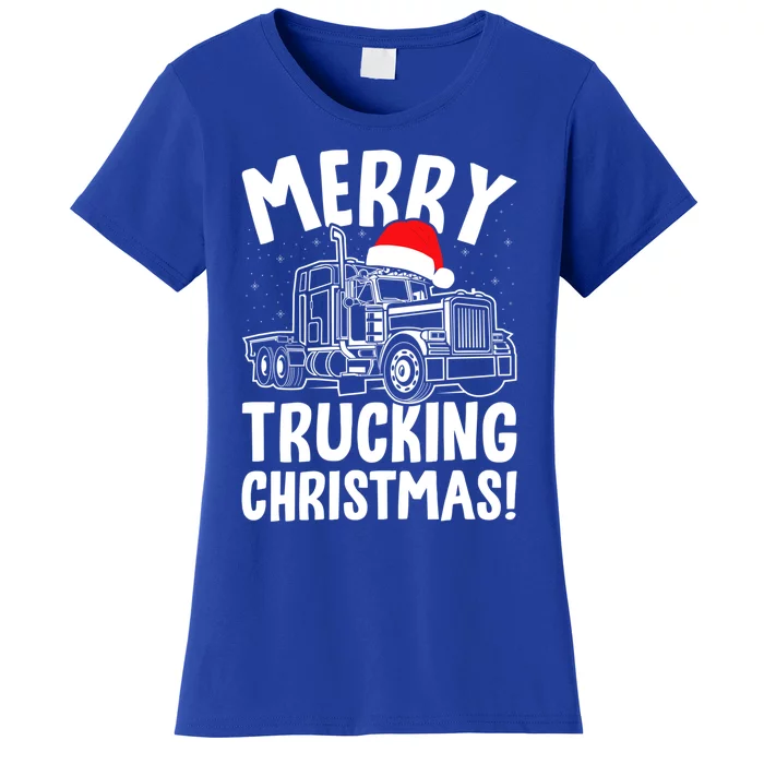 Merry Trucking Christmas Adult Humor Truck With Santa Hat Cool Gift Women's T-Shirt