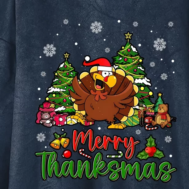 Merry Turkey Christmas Thanksgiving Hooded Wearable Blanket