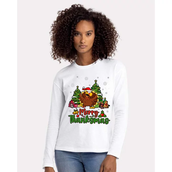 Merry Turkey Christmas Thanksgiving Womens Cotton Relaxed Long Sleeve T-Shirt