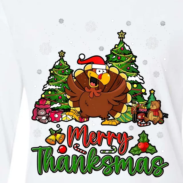 Merry Turkey Christmas Thanksgiving Womens Cotton Relaxed Long Sleeve T-Shirt