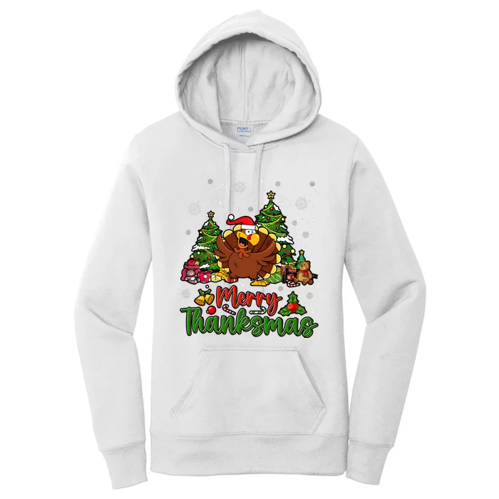 Merry Turkey Christmas Thanksgiving Women's Pullover Hoodie