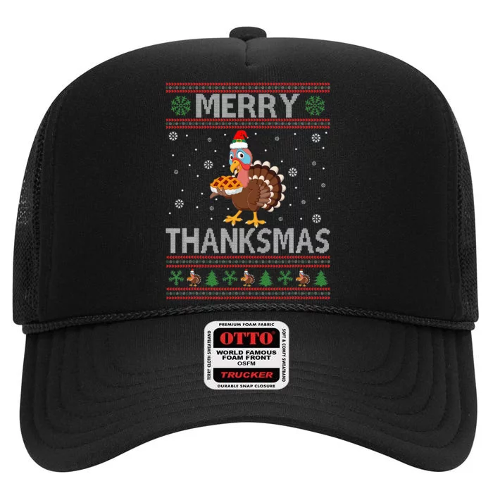 Merry Thanksmas Christmas Thanksgiving Turkey High Crown Mesh Trucker Hat