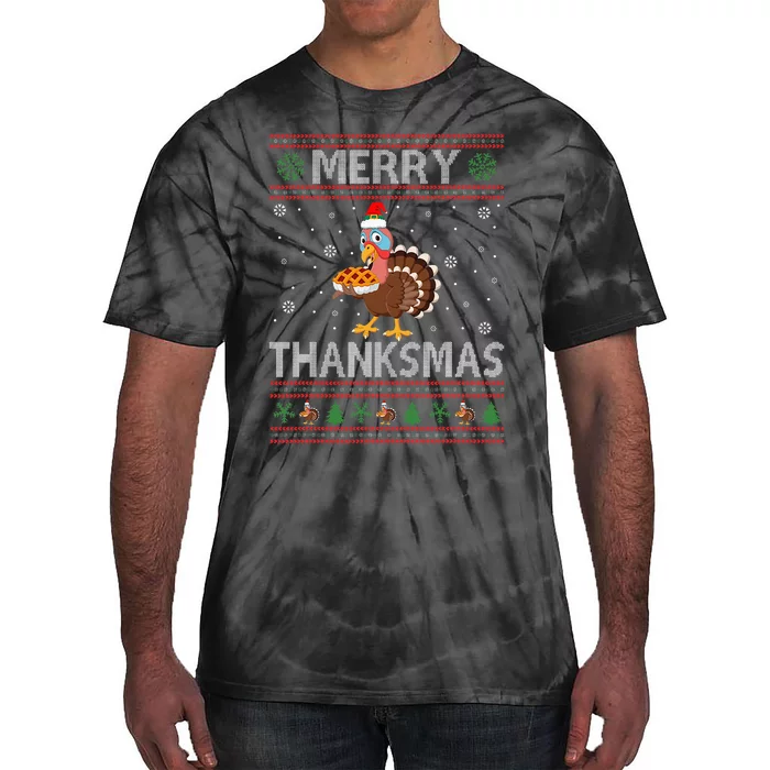 Merry Thanksmas Christmas Thanksgiving Turkey Tie-Dye T-Shirt