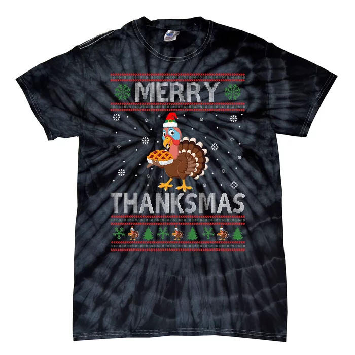 Merry Thanksmas Christmas Thanksgiving Turkey Tie-Dye T-Shirt