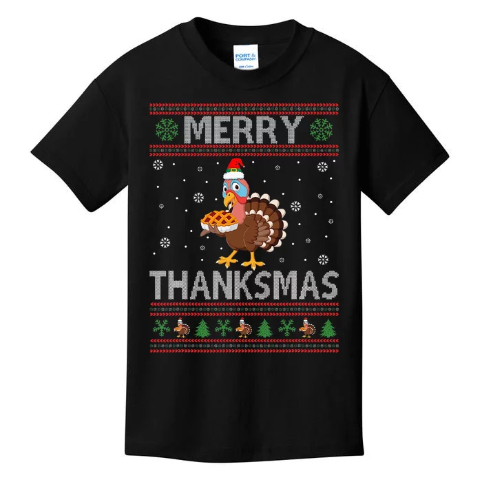 Merry Thanksmas Christmas Thanksgiving Turkey Kids T-Shirt