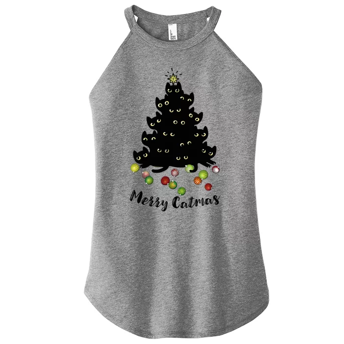 Merry Tree Catmas With Holiday Lovers Women’s Perfect Tri Rocker Tank