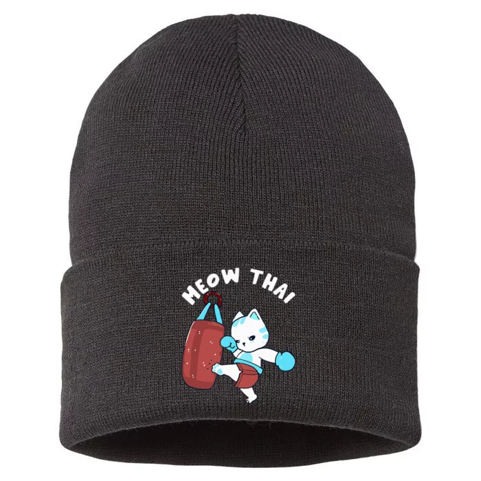 Muay Thai Cat Meow Thai Punching Bag Fighting Sustainable Knit Beanie