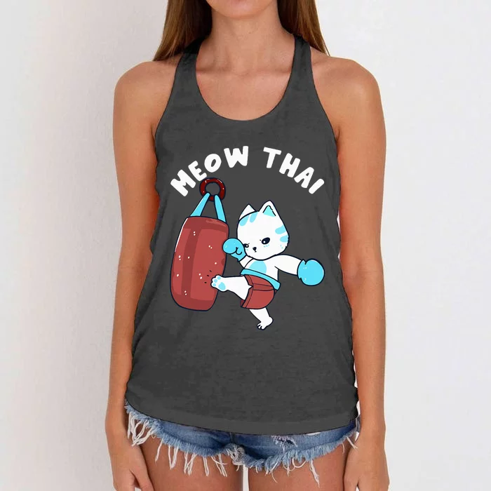 Muay Thai Cat Meow Thai Punching Bag Fighting Women's Knotted Racerback Tank