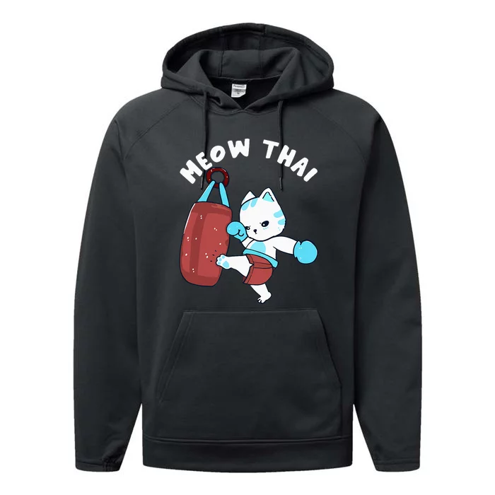 Muay Thai Cat Meow Thai Punching Bag Fighting Sport Performance Fleece Hoodie