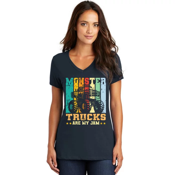 Monster Truck Car For Birthday Boy Women's V-Neck T-Shirt