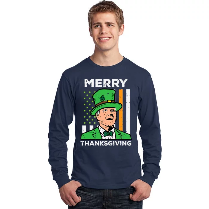 Merry Thanksgiving Confused Biden Flag Funny Tall Long Sleeve T-Shirt