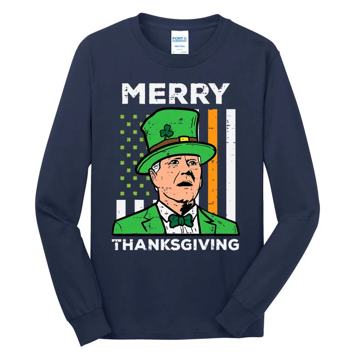 Merry Thanksgiving Confused Biden Flag Funny Tall Long Sleeve T-Shirt