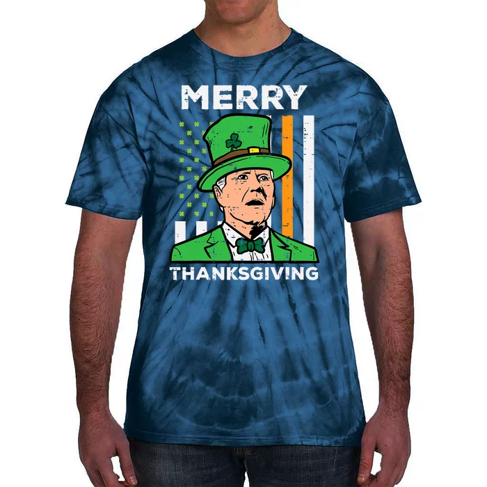 Merry Thanksgiving Confused Biden Flag Funny Tie-Dye T-Shirt