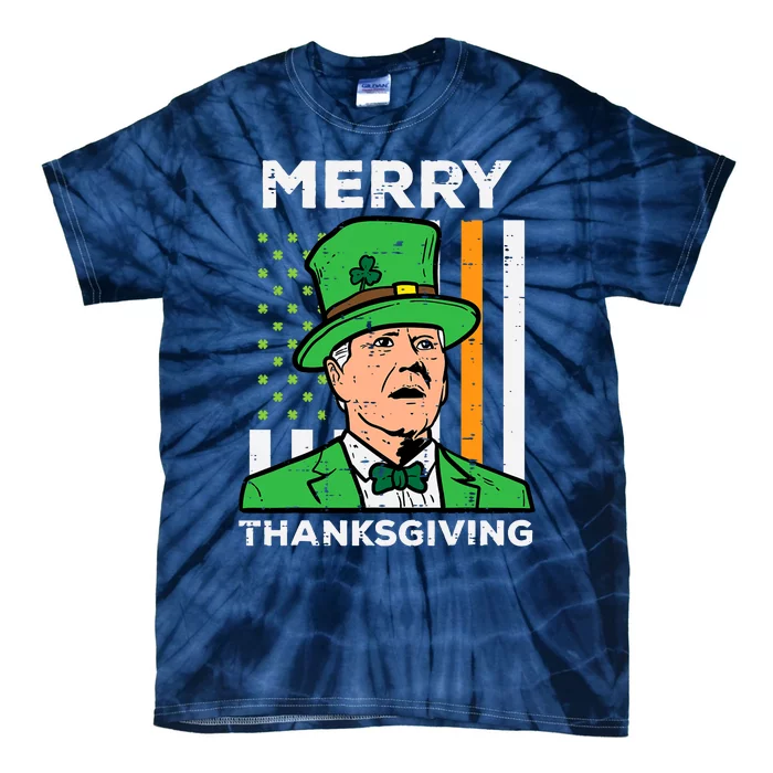 Merry Thanksgiving Confused Biden Flag Funny Tie-Dye T-Shirt