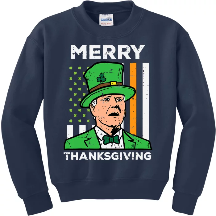 Merry Thanksgiving Confused Biden Flag Funny Kids Sweatshirt