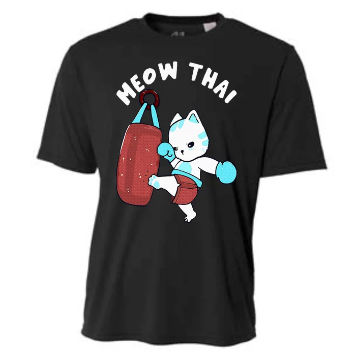 Muay Thai Cat Meow Thai Punching Bag Fighting Sport Cooling Performance Crew T-Shirt