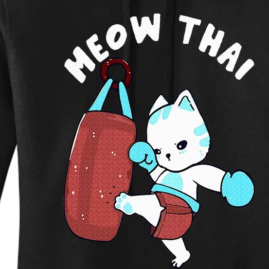 Muay Thai Cat Meow Thai Punching Bag Fighting Sport Women's Pullover Hoodie