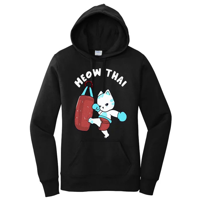 Muay Thai Cat Meow Thai Punching Bag Fighting Sport Women's Pullover Hoodie