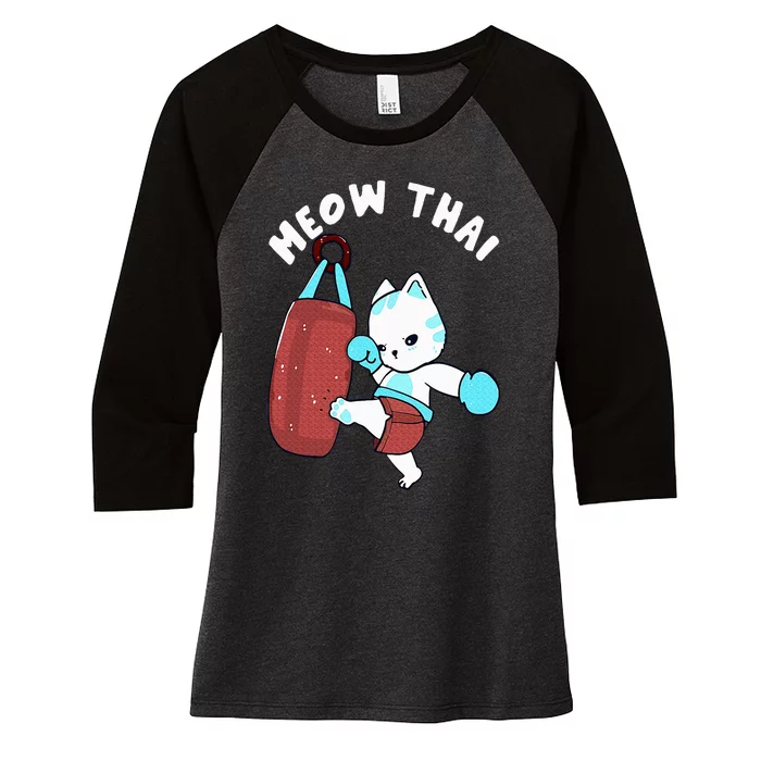 Muay Thai Cat Meow Thai Punching Bag Fighting Sport Women's Tri-Blend 3/4-Sleeve Raglan Shirt