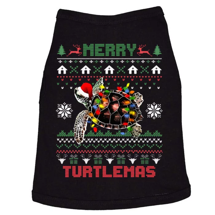 Merry Turtlemas Christmas Lights Cute Turtle Santa Hat Doggie Tank