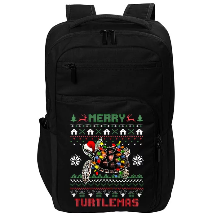 Merry Turtlemas Christmas Lights Cute Turtle Santa Hat Impact Tech Backpack