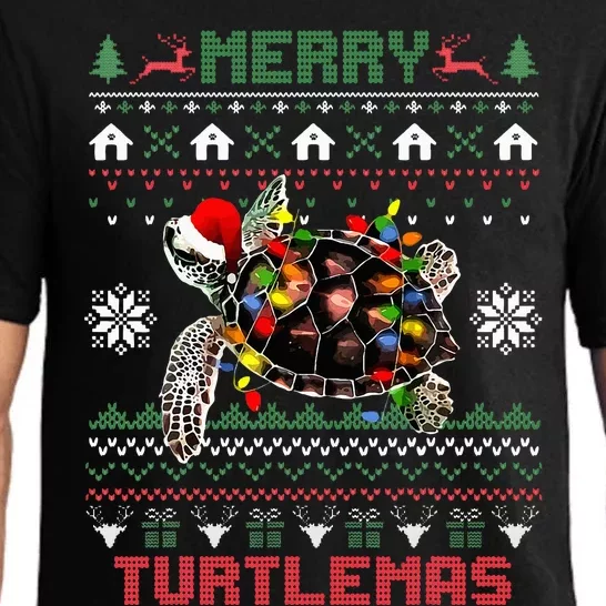 Merry Turtlemas Christmas Lights Cute Turtle Santa Hat Pajama Set