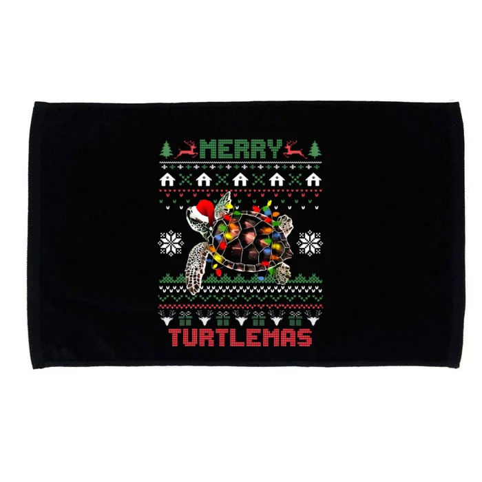 Merry Turtlemas Christmas Lights Cute Turtle Santa Hat Microfiber Hand Towel