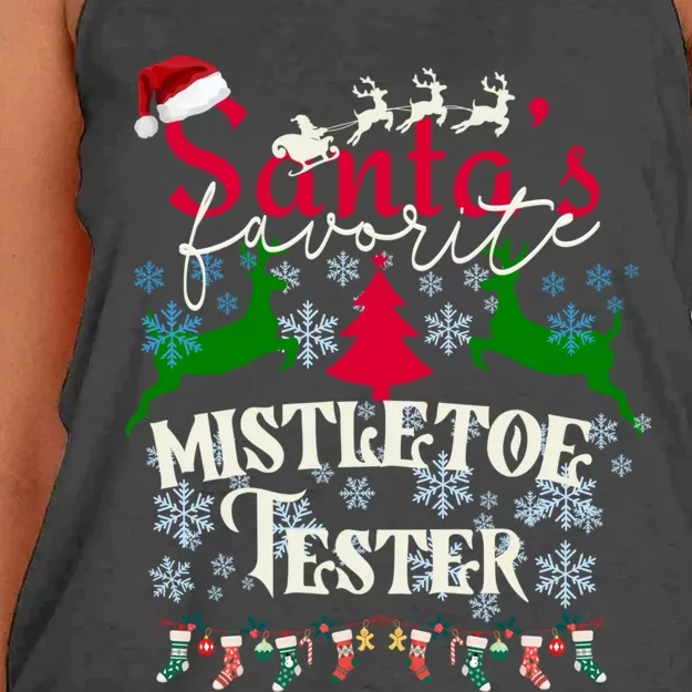 Mistletoe Tester Christmas Gifts Santas Favorite Naughty Women's Knotted Racerback Tank