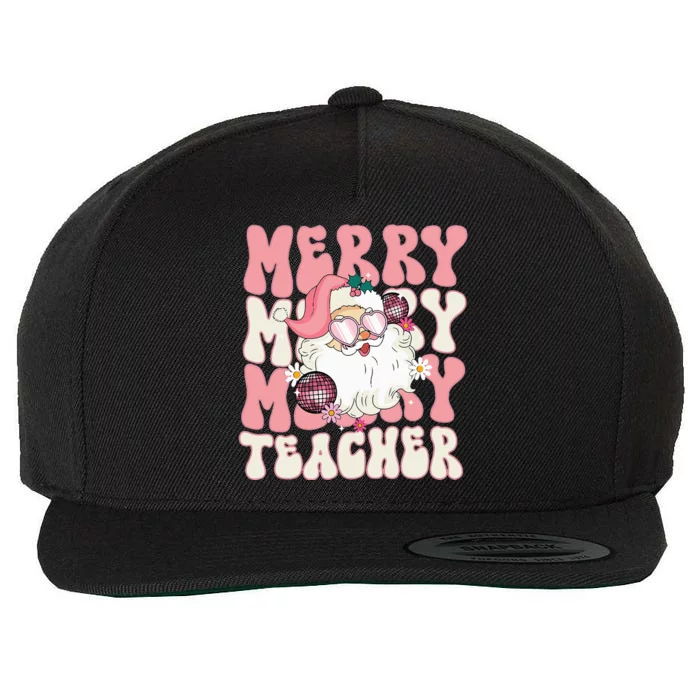 Merry Teacher Christmas Retro Wavy Pink Teacher Wool Snapback Cap