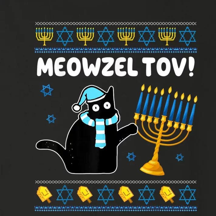 Meowzel Tov Chanukah Jewish Black Cat Hanukkah Ugly Sweater Toddler Long Sleeve Shirt