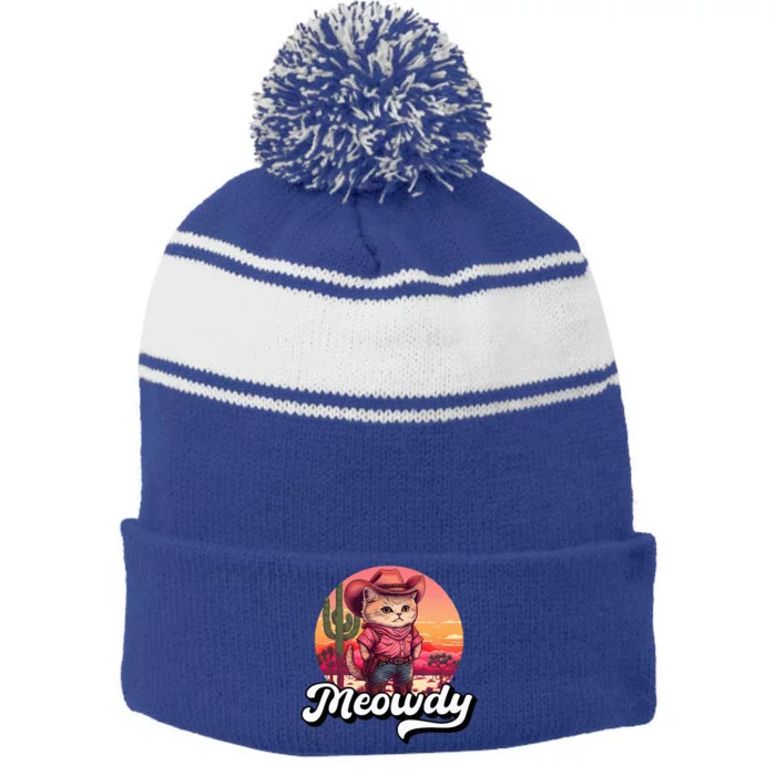 Meowdy Texas Cat Meme Country Music Cowgirl Cute Cat Stripe Pom Pom Beanie