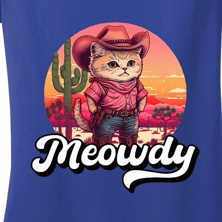 Meowdy Texas Cat Meme Country Music Cowgirl Cute Cat Women's V-Neck T-Shirt