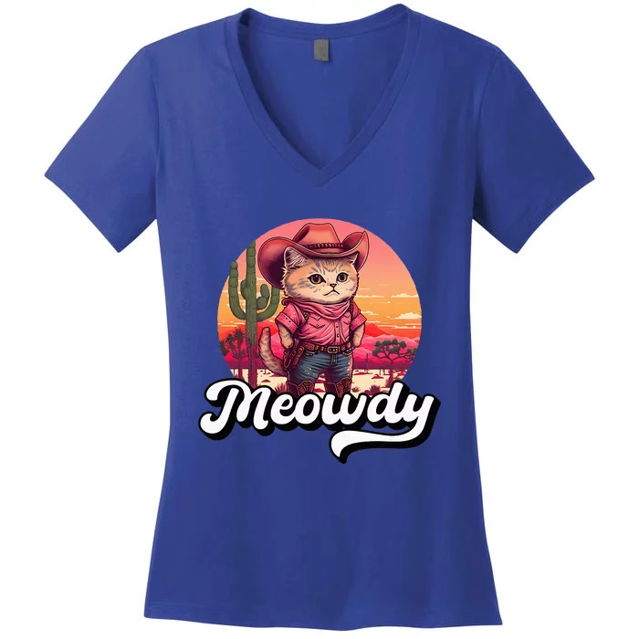 Meowdy Texas Cat Meme Country Music Cowgirl Cute Cat Women's V-Neck T-Shirt