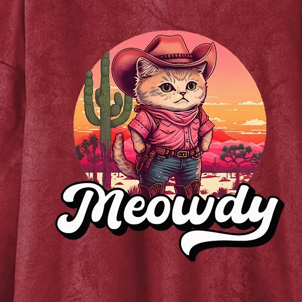 Meowdy Texas Cat Meme Country Music Cowgirl Cute Cat Hooded Wearable Blanket