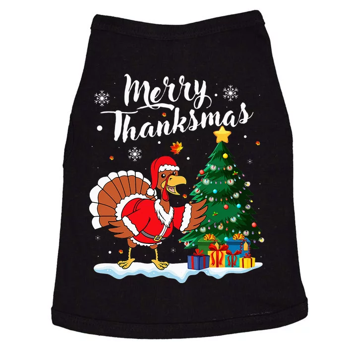 Merry Thanksmas Christmas Turkey Santa Thanksgiving Fall Doggie Tank