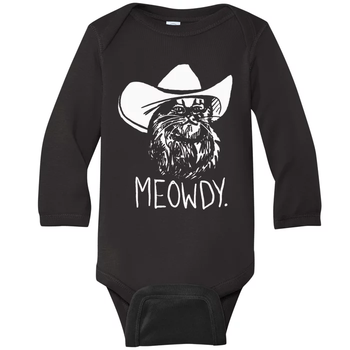 Meowdy Texas Cat Meme Baby Long Sleeve Bodysuit