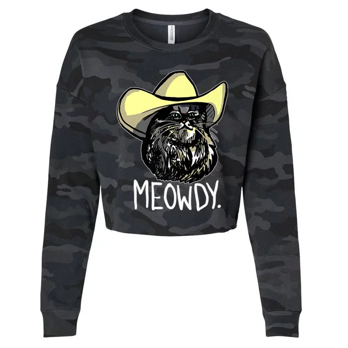 Meowdy Texas Cat Meme Cropped Pullover Crew