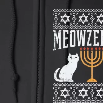 Meowzel Tov Chanukah Jewish Cat Owner Ugly Hanukkah Gift Full Zip Hoodie