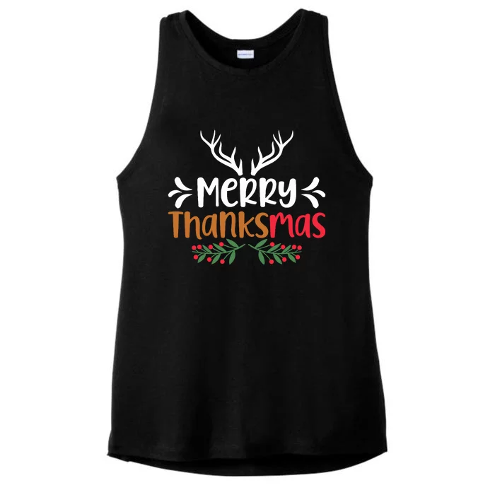 Merry Thanksmas Christmas Thanksgiving Turkey Santa Ladies Tri-Blend Wicking Tank