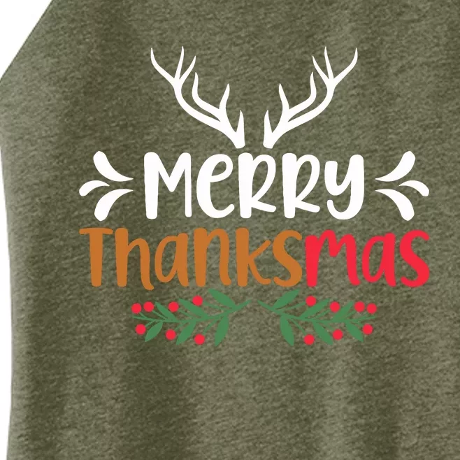 Merry Thanksmas Christmas Thanksgiving Turkey Santa Women’s Perfect Tri Rocker Tank