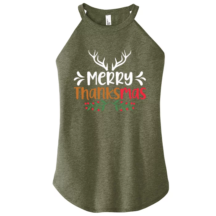 Merry Thanksmas Christmas Thanksgiving Turkey Santa Women’s Perfect Tri Rocker Tank