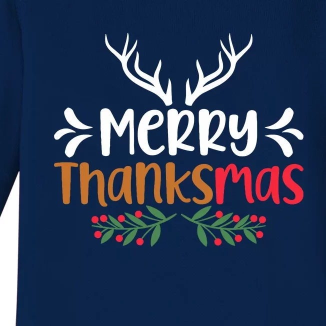 Merry Thanksmas Christmas Thanksgiving Turkey Santa Baby Long Sleeve Bodysuit