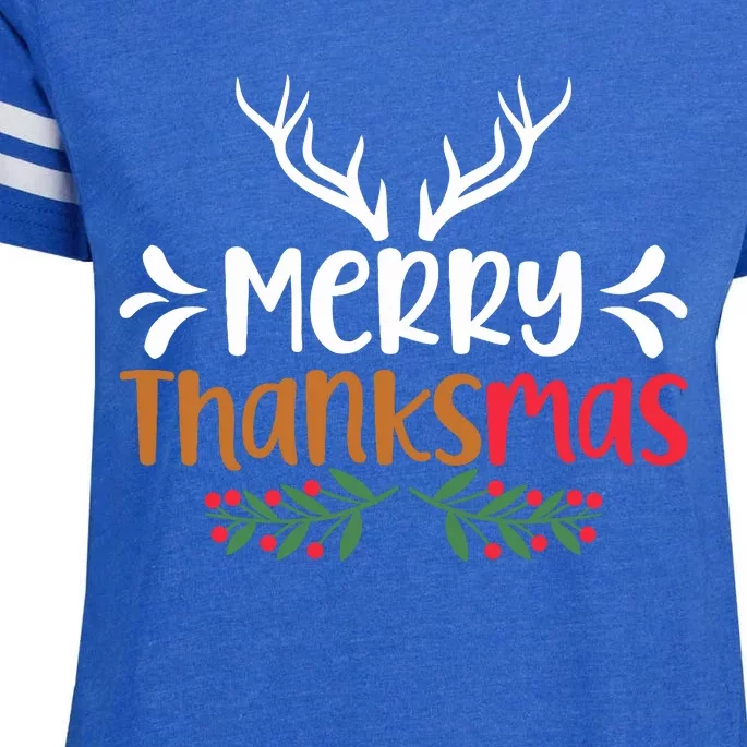 Merry Thanksmas Christmas Thanksgiving Turkey Santa Enza Ladies Jersey Football T-Shirt