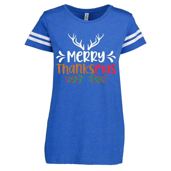 Merry Thanksmas Christmas Thanksgiving Turkey Santa Enza Ladies Jersey Football T-Shirt