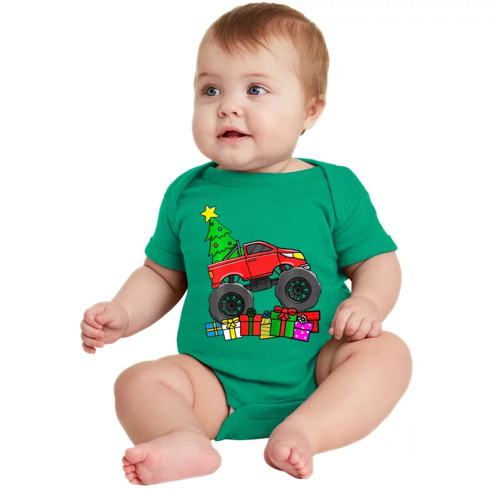 Monster Truck Christmas Tree Baby Bodysuit